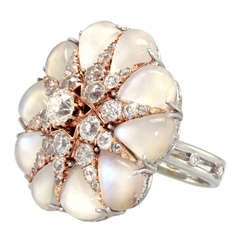 Moonstone Gold Platinum "Stars-on-Star" Ring