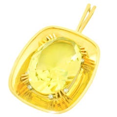 1960s 125 Carat Citrine Diamond Gold Pendant