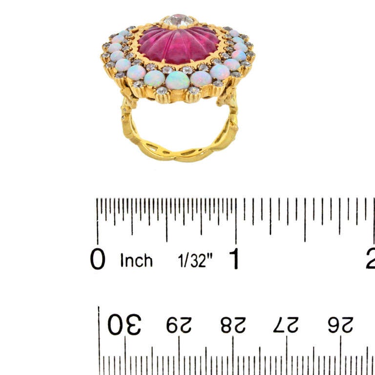 Carved Ruby Diamond Opal Sea Shell Ring 2