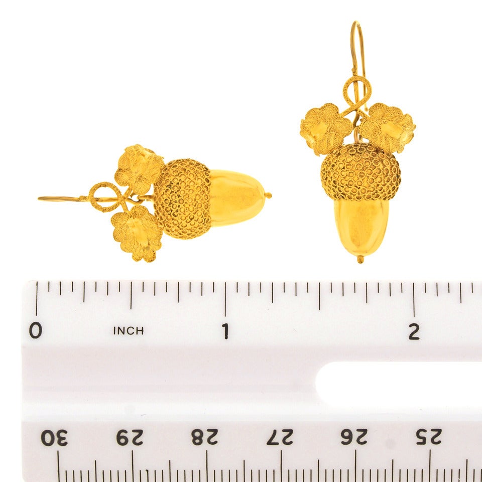 Antique Gold Acorn and Oak Leaf Dangle Earrings 2