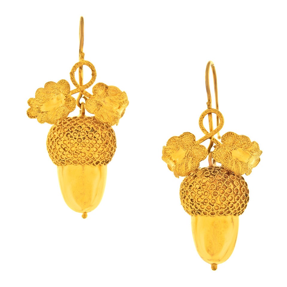 Antique Gold Acorn and Oak Leaf Dangle Earrings 4