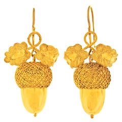 Antique Gold Acorn and Oak Leaf Dangle Earrings
