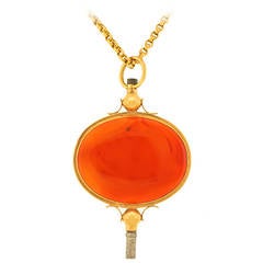 Victorian Large Carnelian Gold Watch Key Pendant