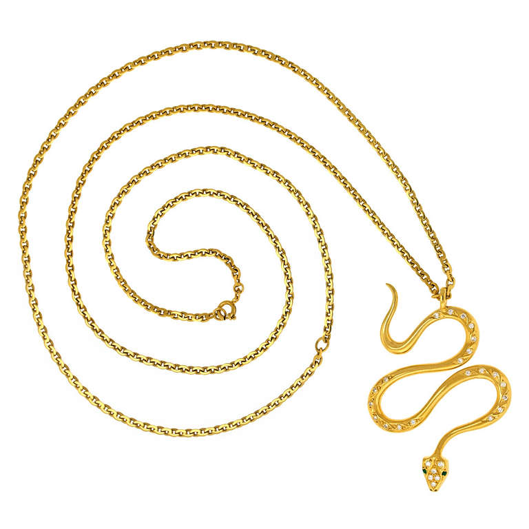 Tannler Snake Pendant & Chain In Excellent Condition In Litchfield, CT