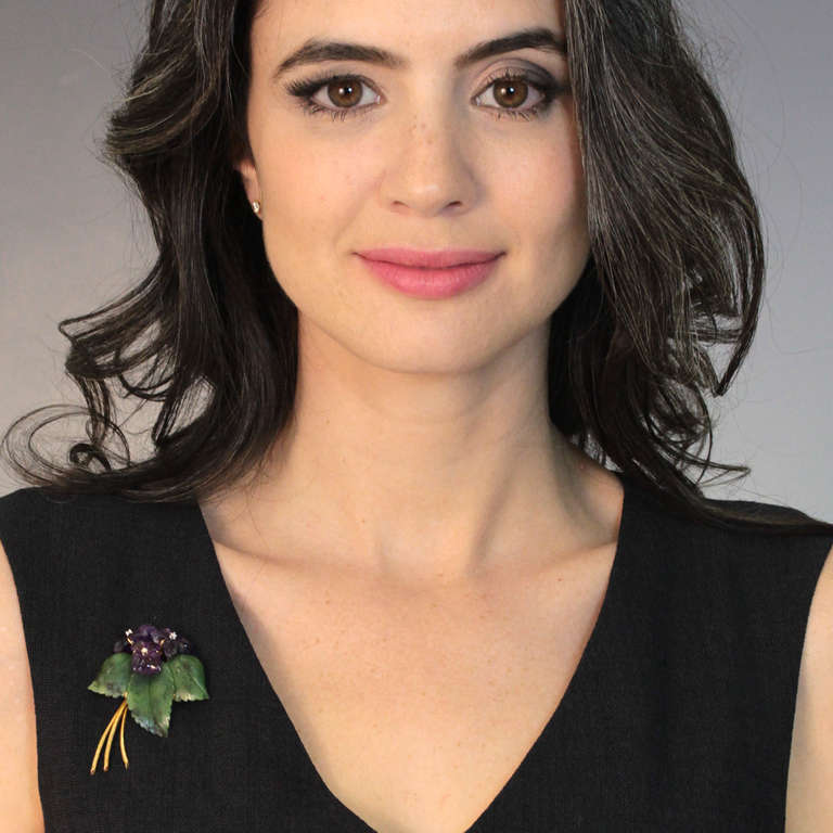 Carved Amethyst Jade Bouquet Brooch