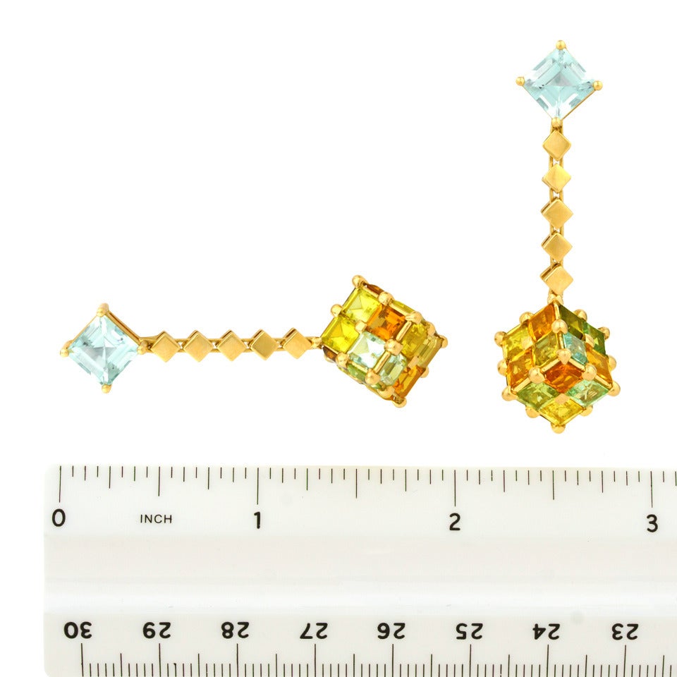 H. Stern Contempo Cubist Tourmaline and Gold Earrings 2