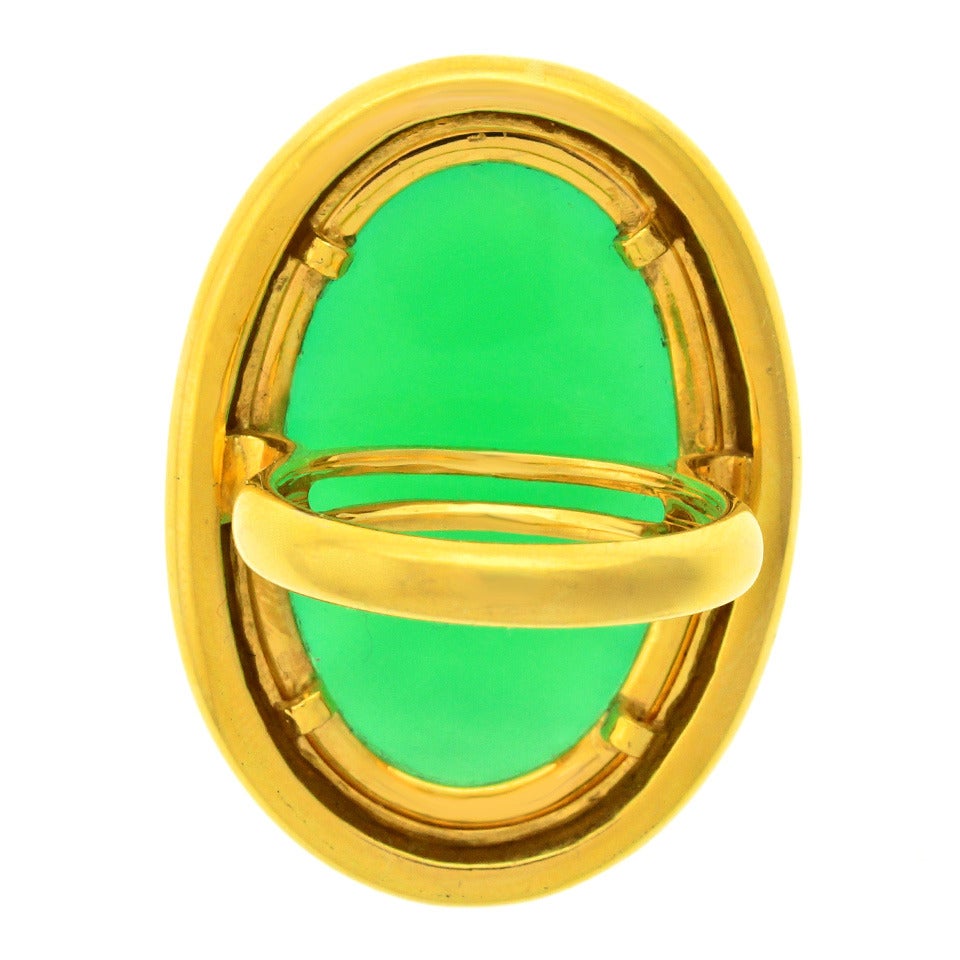 1960s Huge Cabochon Chrysoprase Gold Cocktail Ring 4