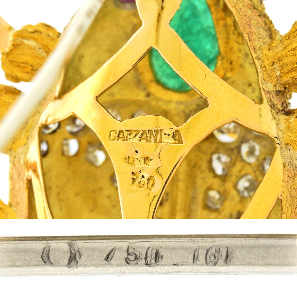 Cazzaniga Emerald Sapphire Ruby Diamond Gold Insect Brooch In Excellent Condition In Litchfield, CT