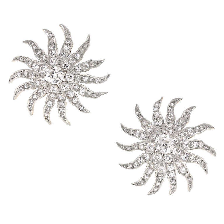 Art Deco Diamond Sunburst Earrings 4