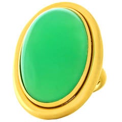 1960s Huge Cabochon Chrysoprase Gold Cocktail Ring