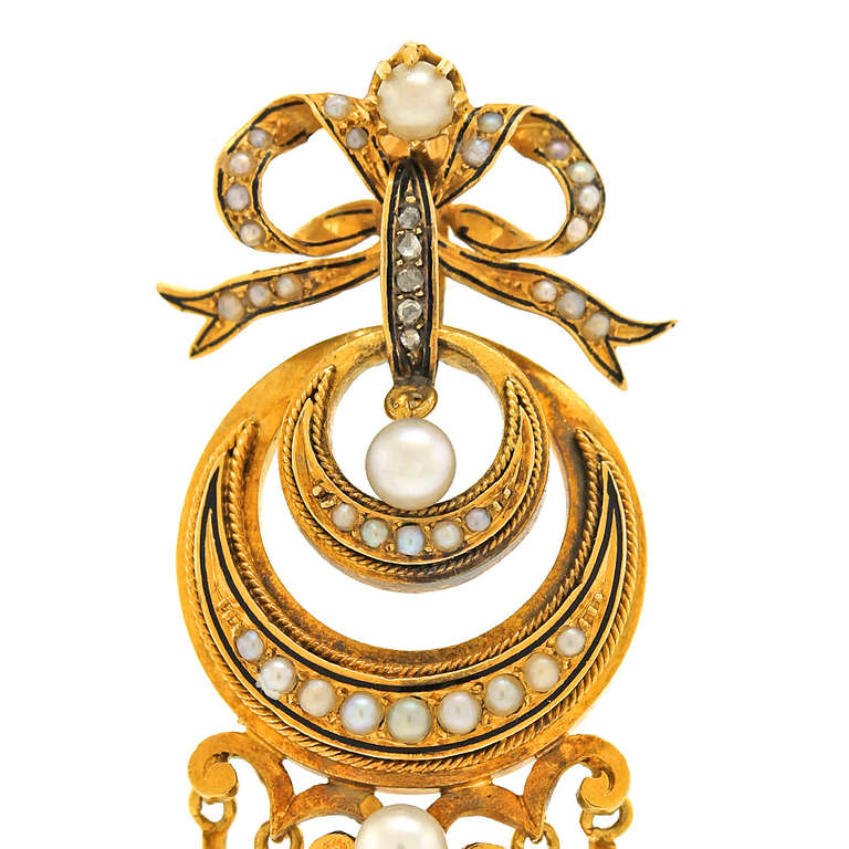 Victorian Dangle Pearl & Diamond Earrings 1