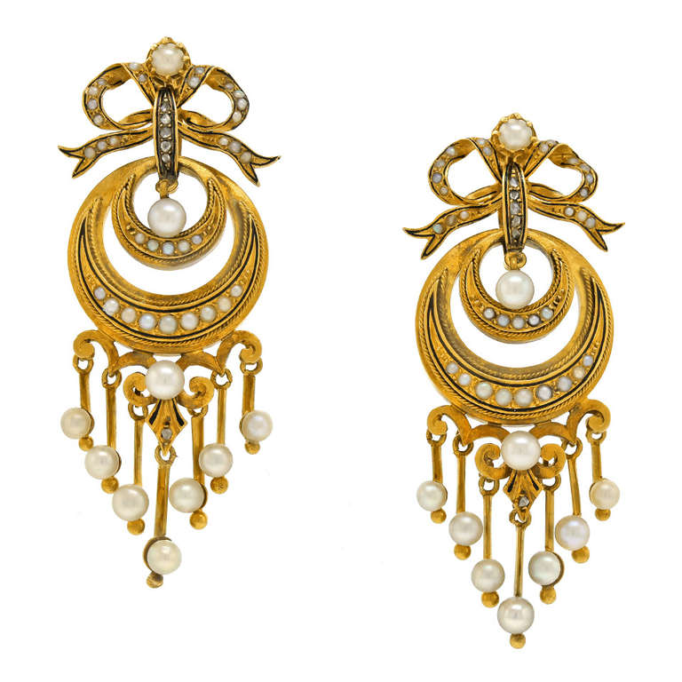 Victorian Dangle Pearl & Diamond Earrings 4