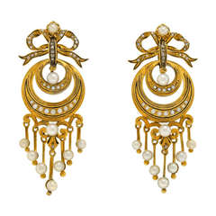 Antique Victorian Dangle Pearl & Diamond Earrings