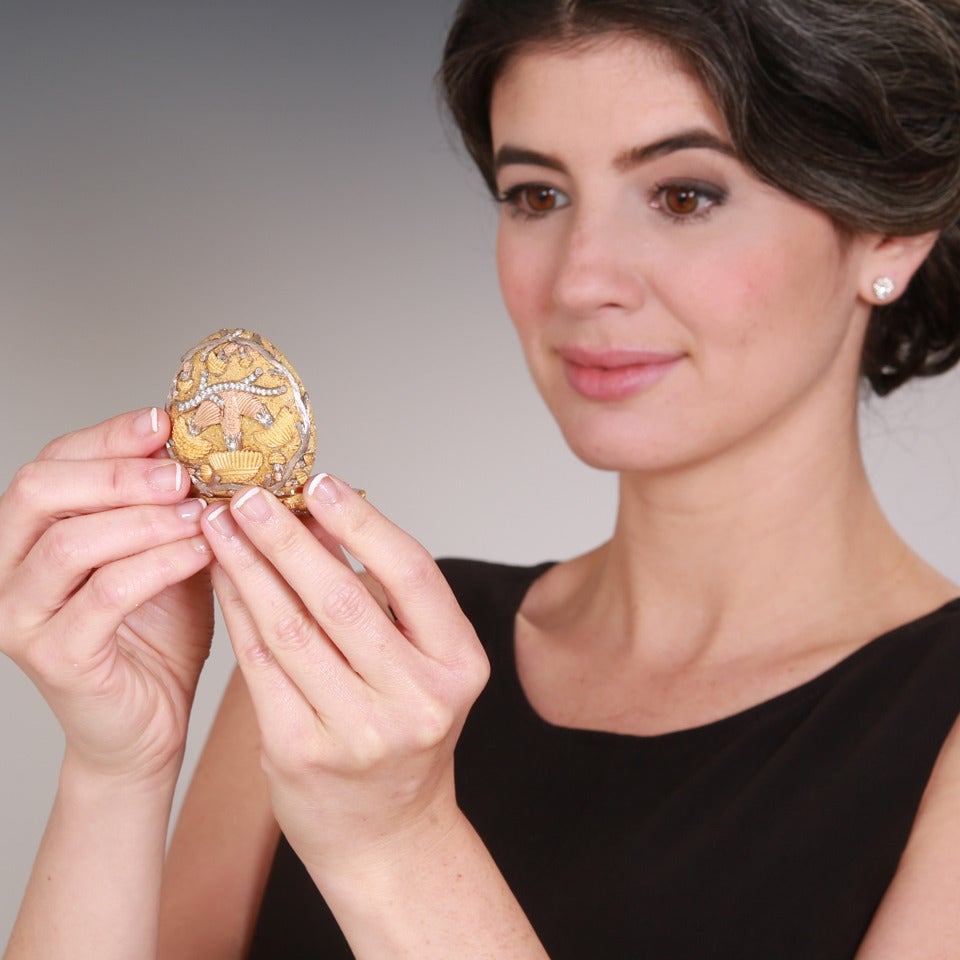 Cazzaniga Diamond Set Tricolor Gold Mushroom Motif Compact