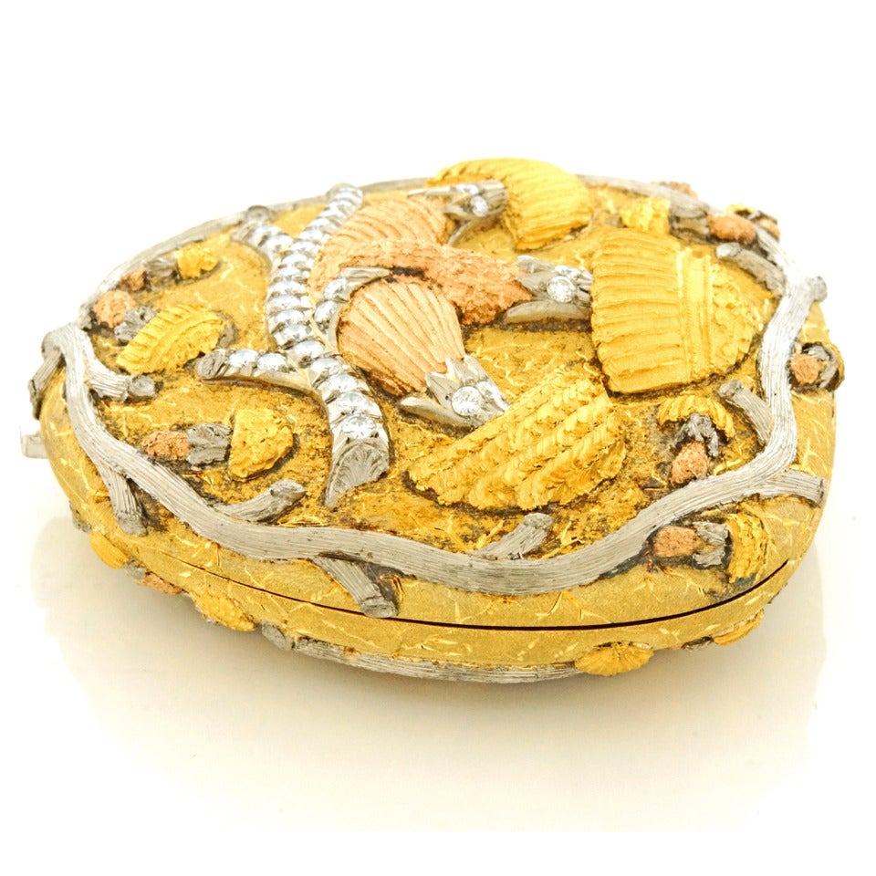 Cazzaniga Diamond Set Tricolor Gold Mushroom Motif Compact 3