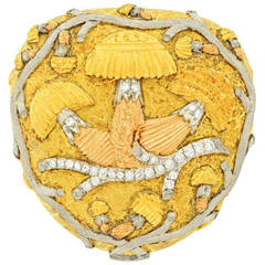 Vintage Cazzaniga Diamond Set Tricolor Gold Mushroom Motif Compact