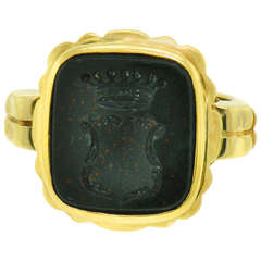Vintage Royal Crest Bloodstone Gold Signet Ring