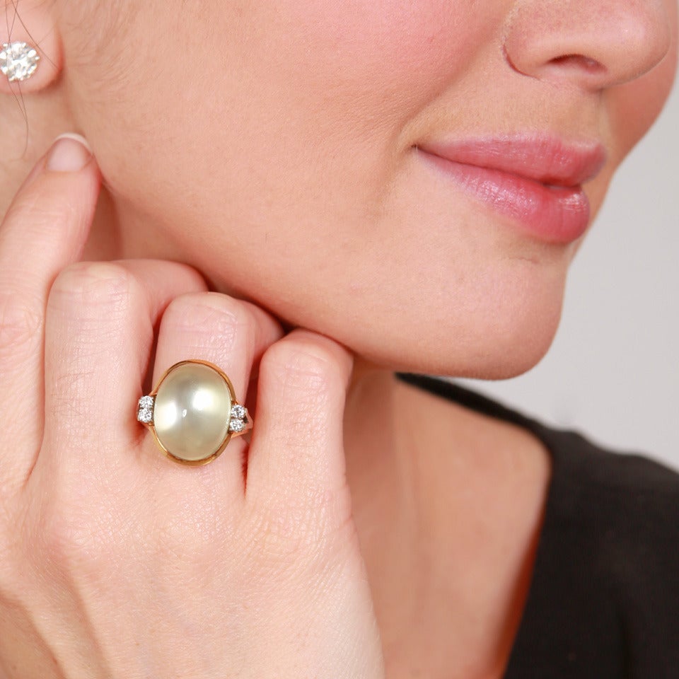 Women's Modernist Green Moonstone Diamond Gold Cocktail Ring
