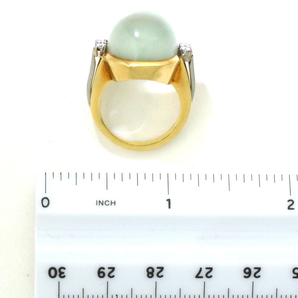 Modernist Green Moonstone Diamond Gold Cocktail Ring 2