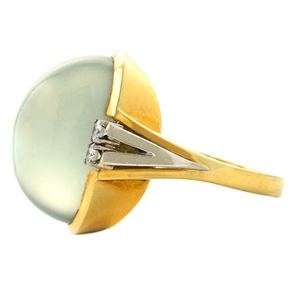 Modernist Green Moonstone Diamond Gold Cocktail Ring 3