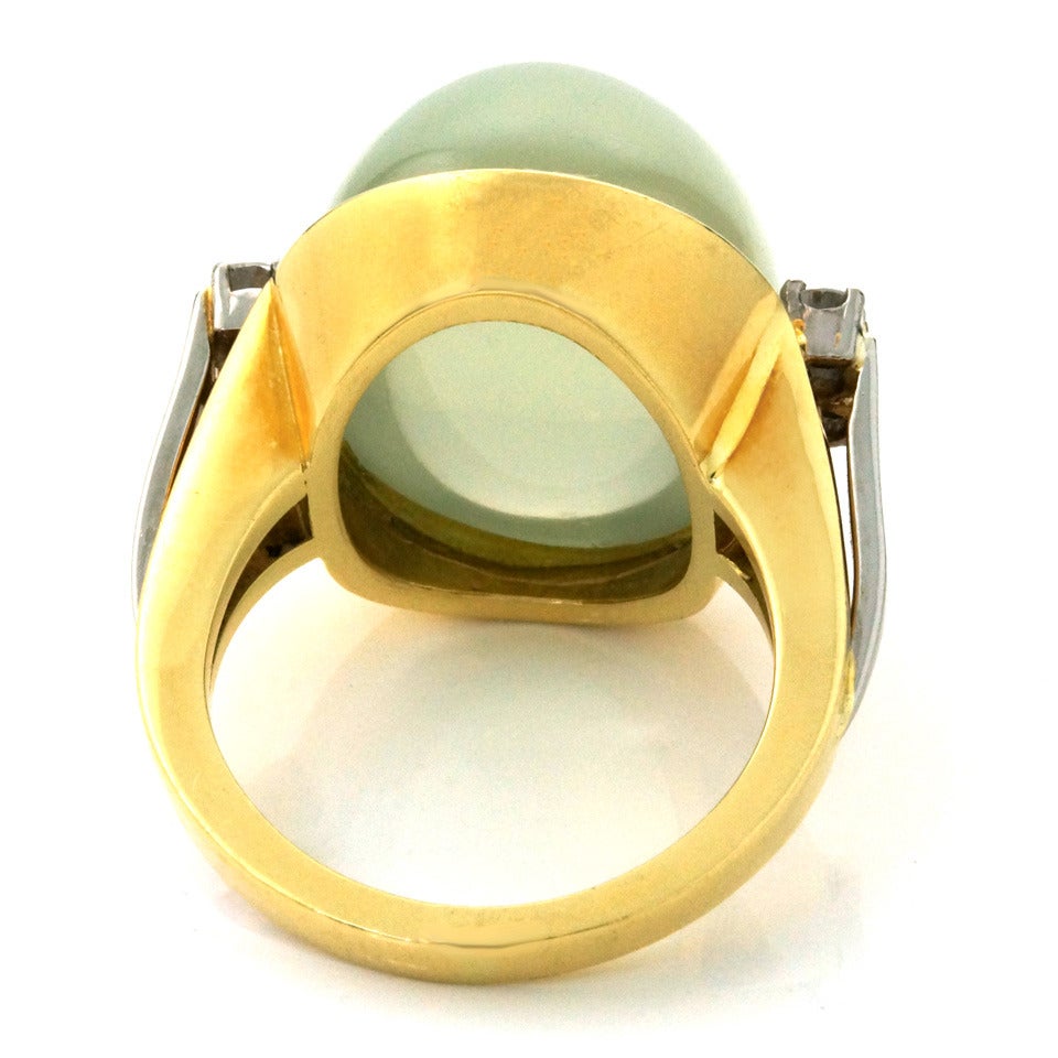 Modernist Green Moonstone Diamond Gold Cocktail Ring 4