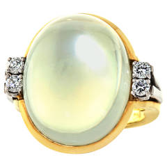 Vintage Modernist Green Moonstone Diamond Gold Cocktail Ring