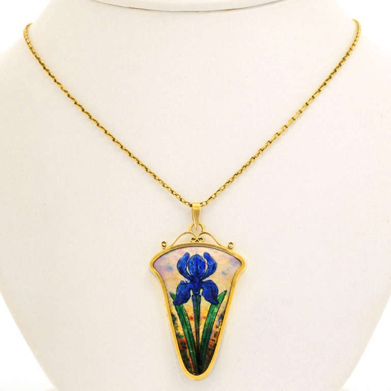 Arts and Crafts Enamel Pendant In Excellent Condition In Litchfield, CT