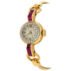 Tiffany & Co. Lady's Yellow Gold, Diamond and Ruby Wristwatch circa 1940s