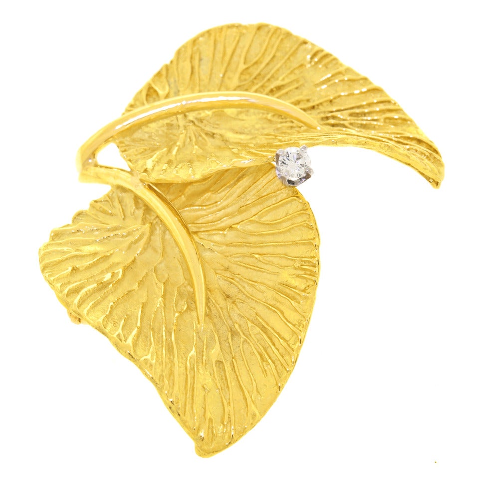 Tiffany & Co. Diamond Gold Leaf Brooch 3