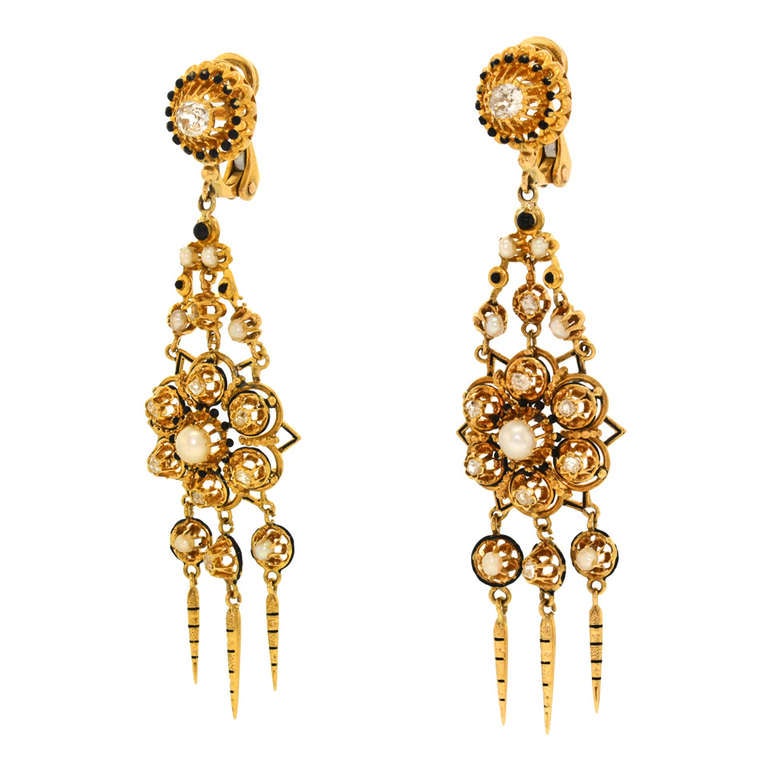 Victorian Antique Diamond and Pearl Earrings