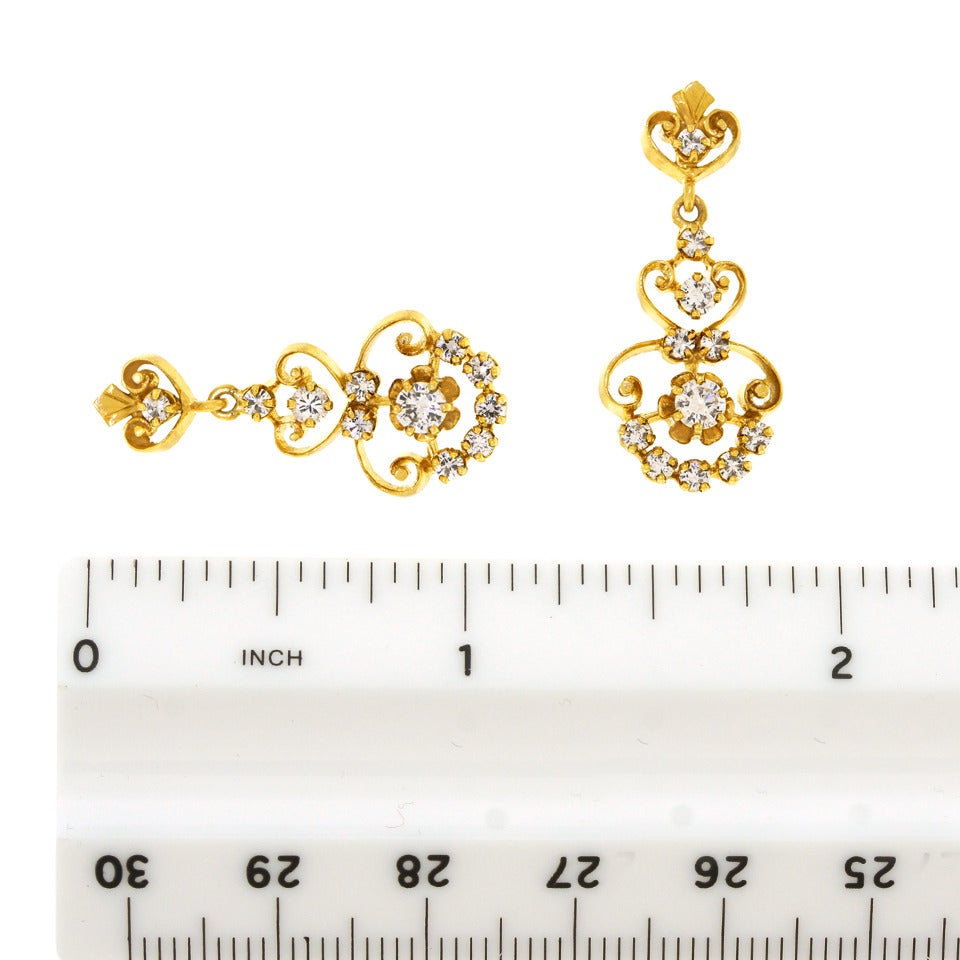 1950s Diamond Gold Chandelier Earrings 2