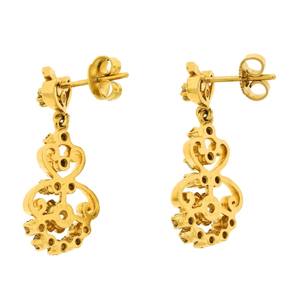 Women's 1950s Diamond Gold Chandelier Earrings