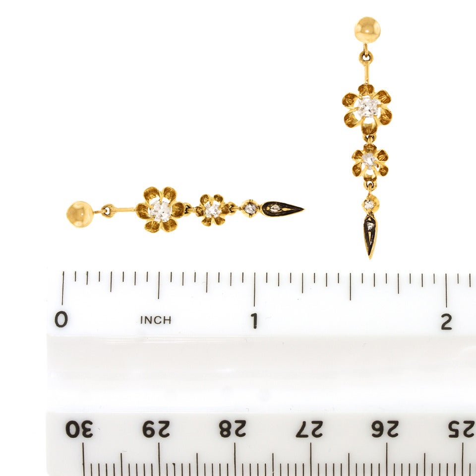 Victorian Diamond Gold Dangle Earrings 2