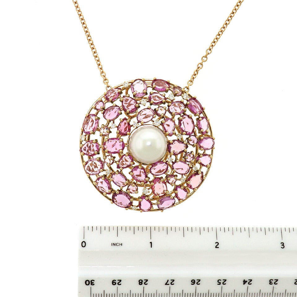 Huge Retro Pink Saph, Diam & S.Sea Pearl Pendant 2