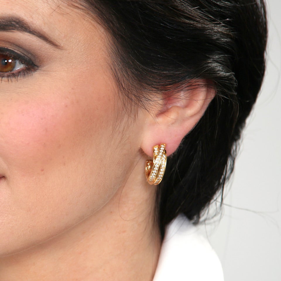 Women's Cartier Diamond Gold Trinity Hoop Earrings