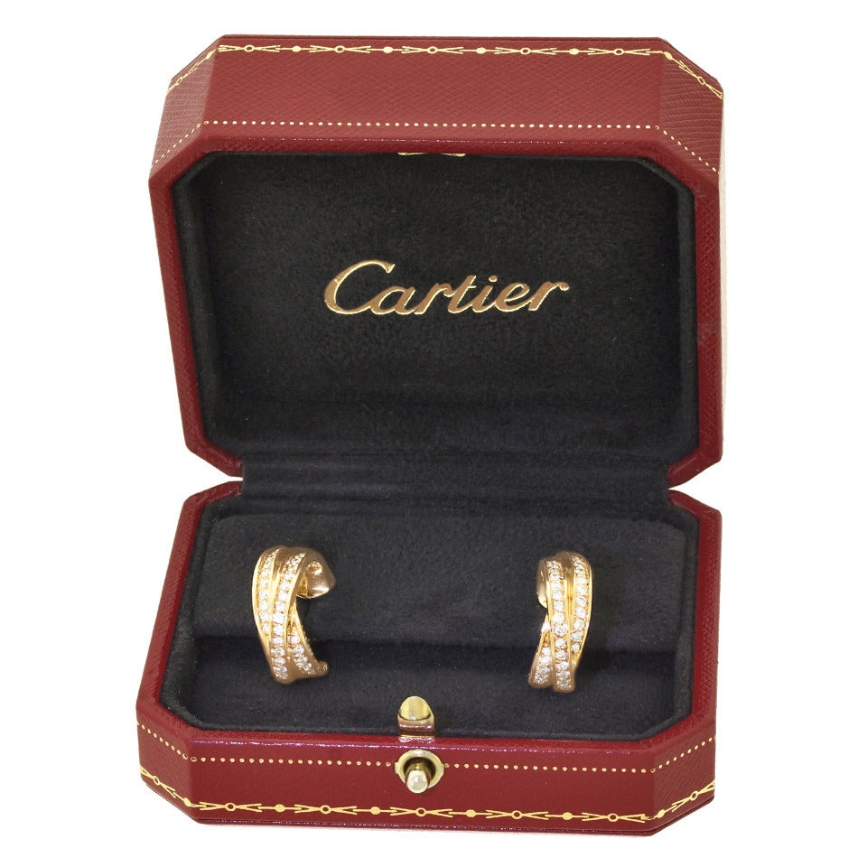 Cartier Diamond Gold Trinity Hoop Earrings 3
