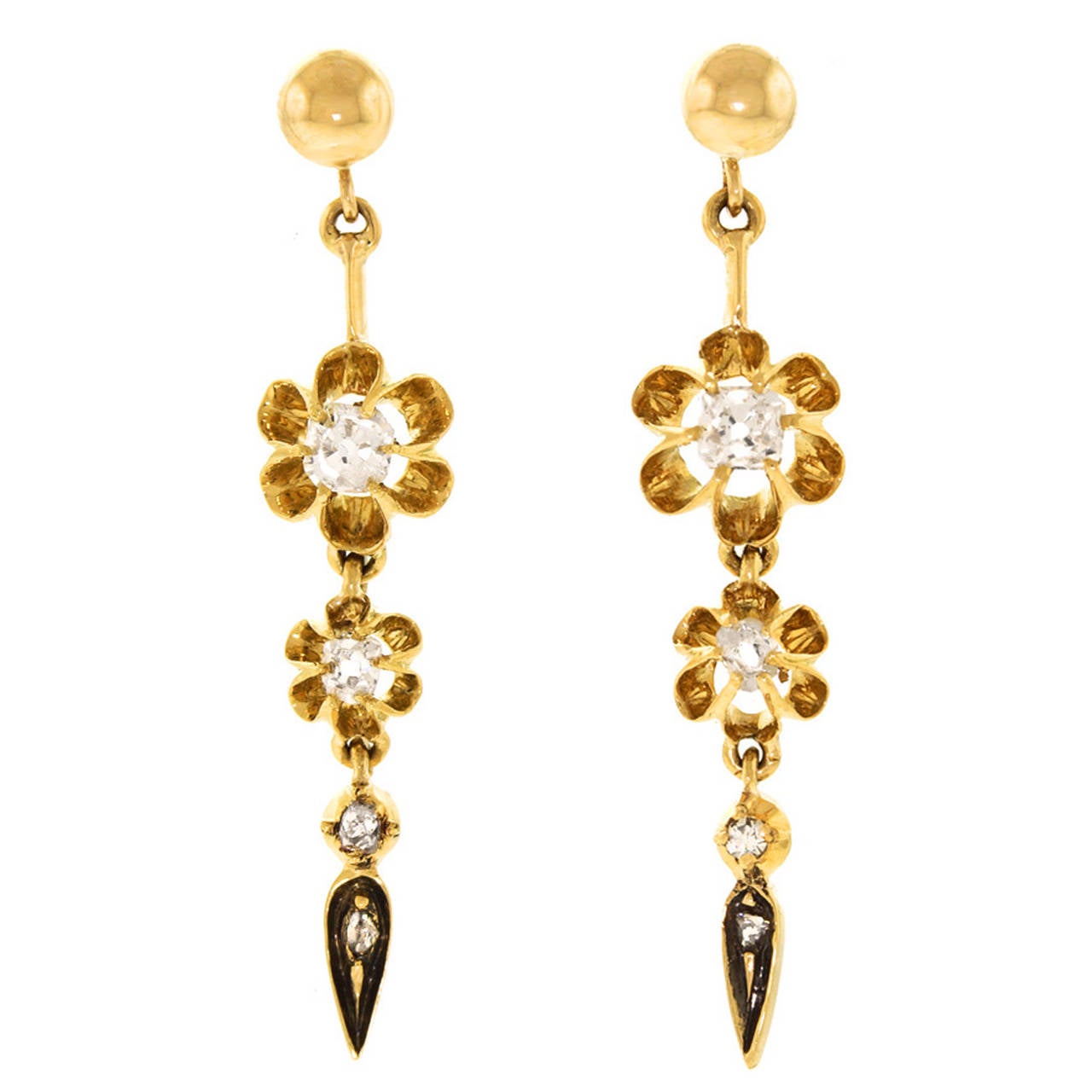 Victorian Diamond Gold Dangle Earrings