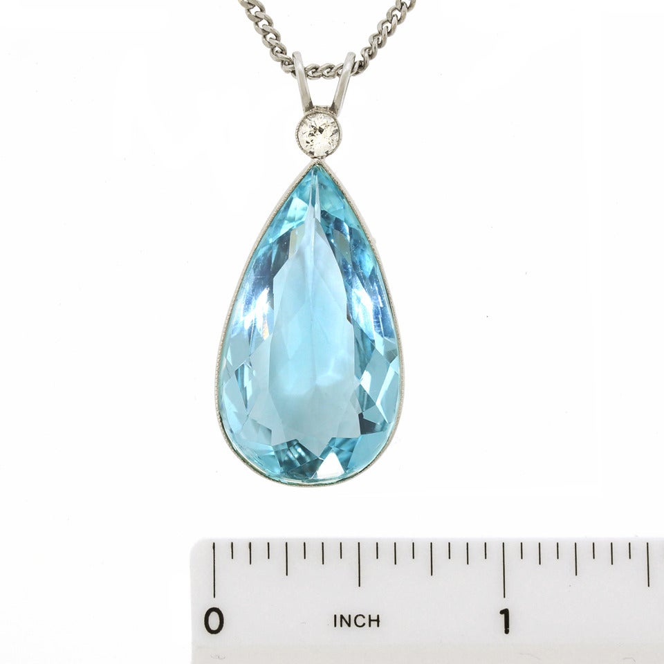 Art Deco 18 Carat Aquamarine  Diamond Platinum Pendant 2