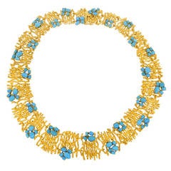 Modernist Persian Turquoise and Gold Necklace