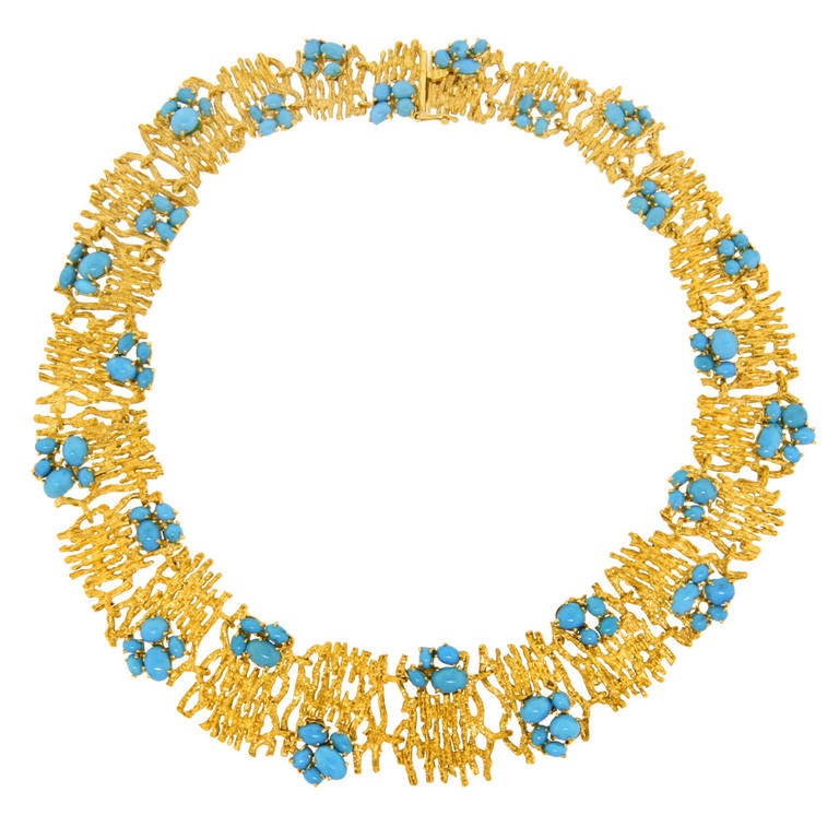 Modernist Persian Turquoise and Gold Necklace