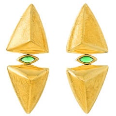 Modernist Geometric Tourmaline Gold Earrings