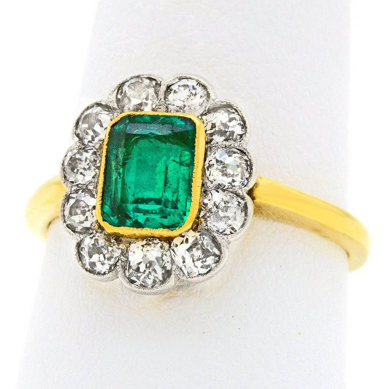Edwardian Antique Emerald and Diamond Ring