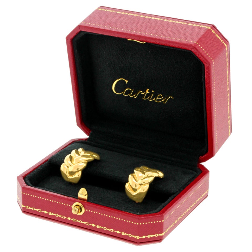 Cartier Braided Motif Gold Earrings In Excellent Condition In Litchfield, CT