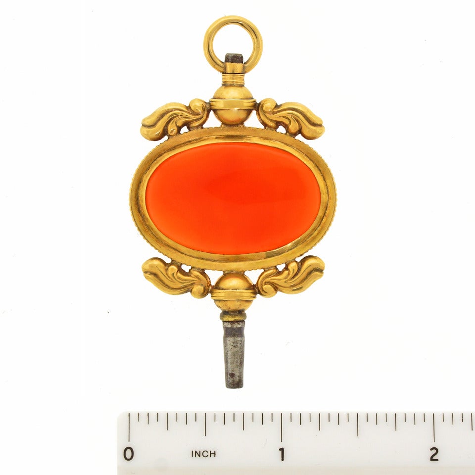 Huge Carnelian Set Gold Watch Key as Pendant 1