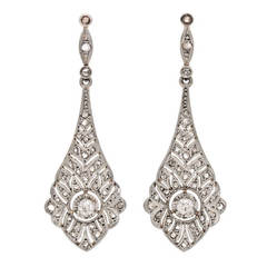 Antique Edwardian Diamond Gold Platinum Dangle Earrings