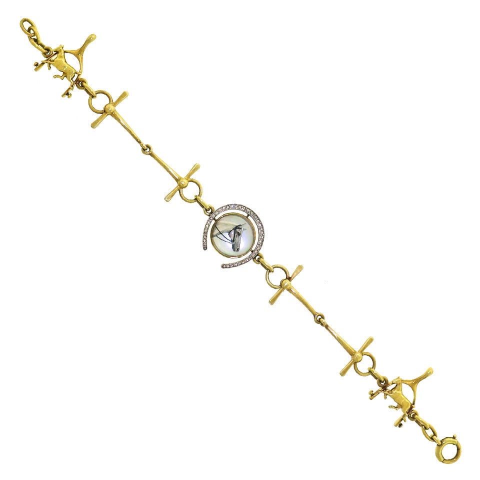 Antique Equestrian Motif Gold Bracelet