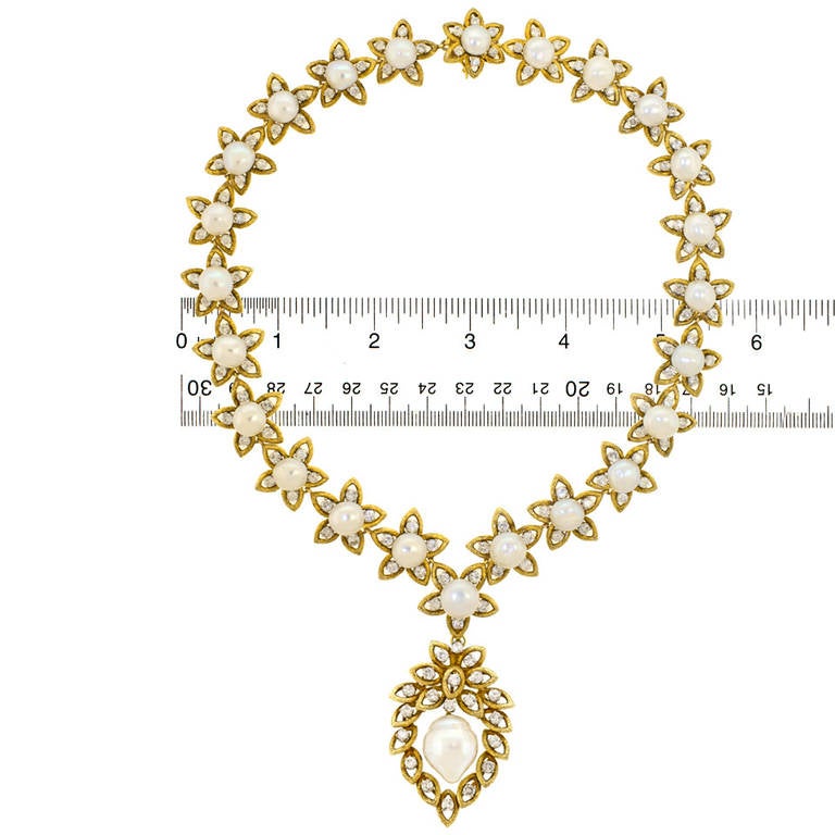 Stunning Diamond Pearl Necklace circa 1960s 2