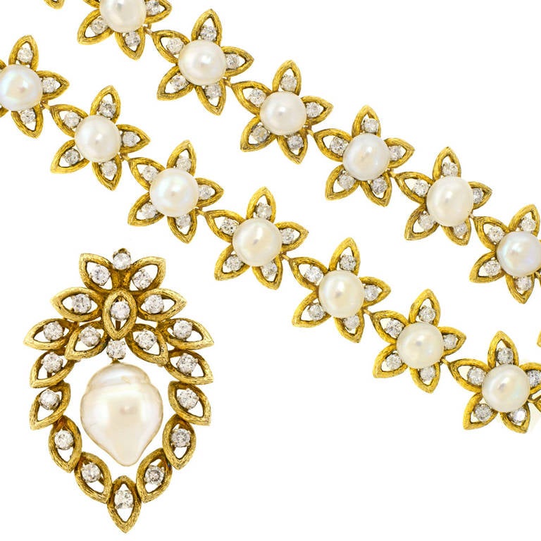 Stunning Diamond Pearl Necklace circa 1960s 5