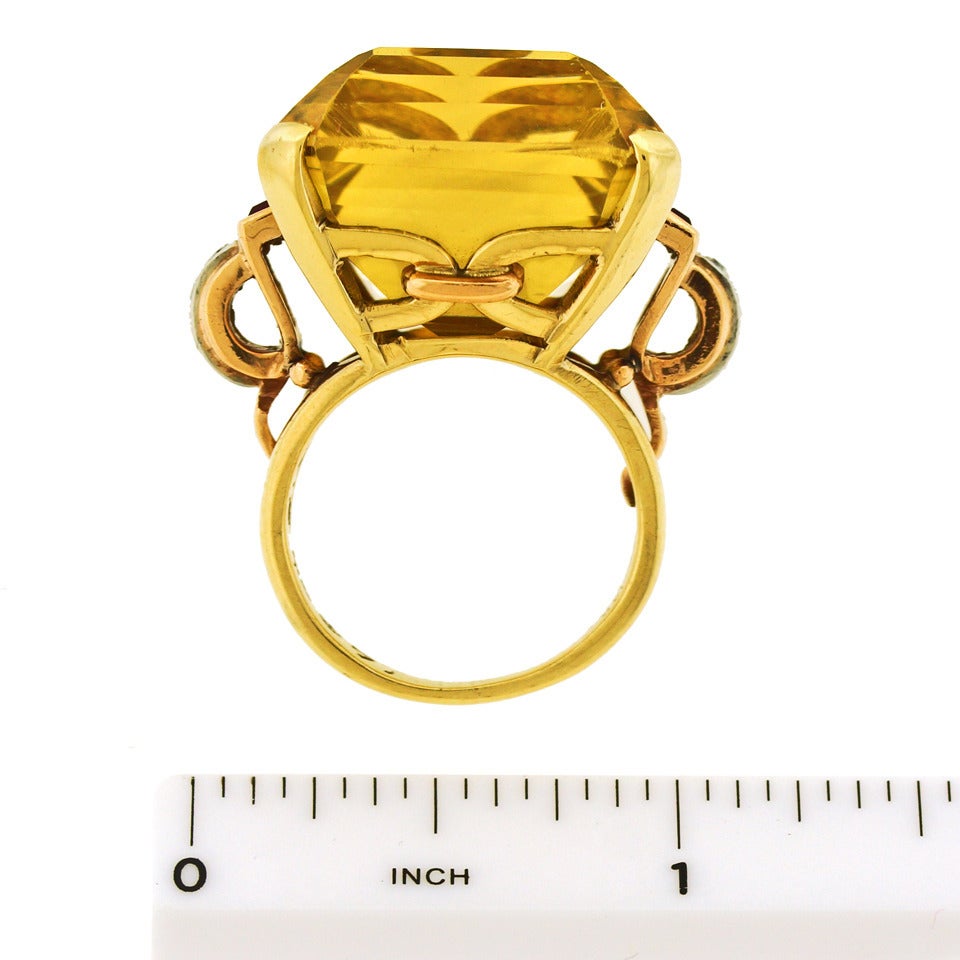 Retro 1940s Citrine Ruby Diamond Gold Cocktail Ring 2