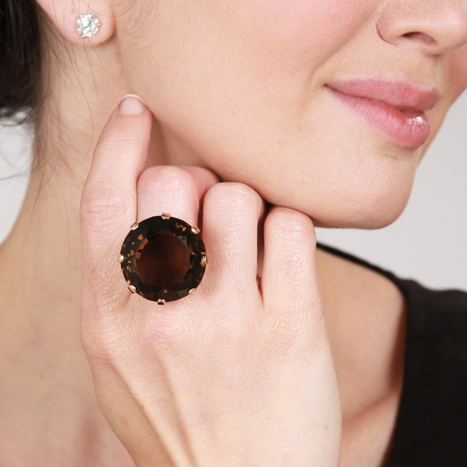 Women's Sixties 80 Carat Citrine Gold Cocktail Ring